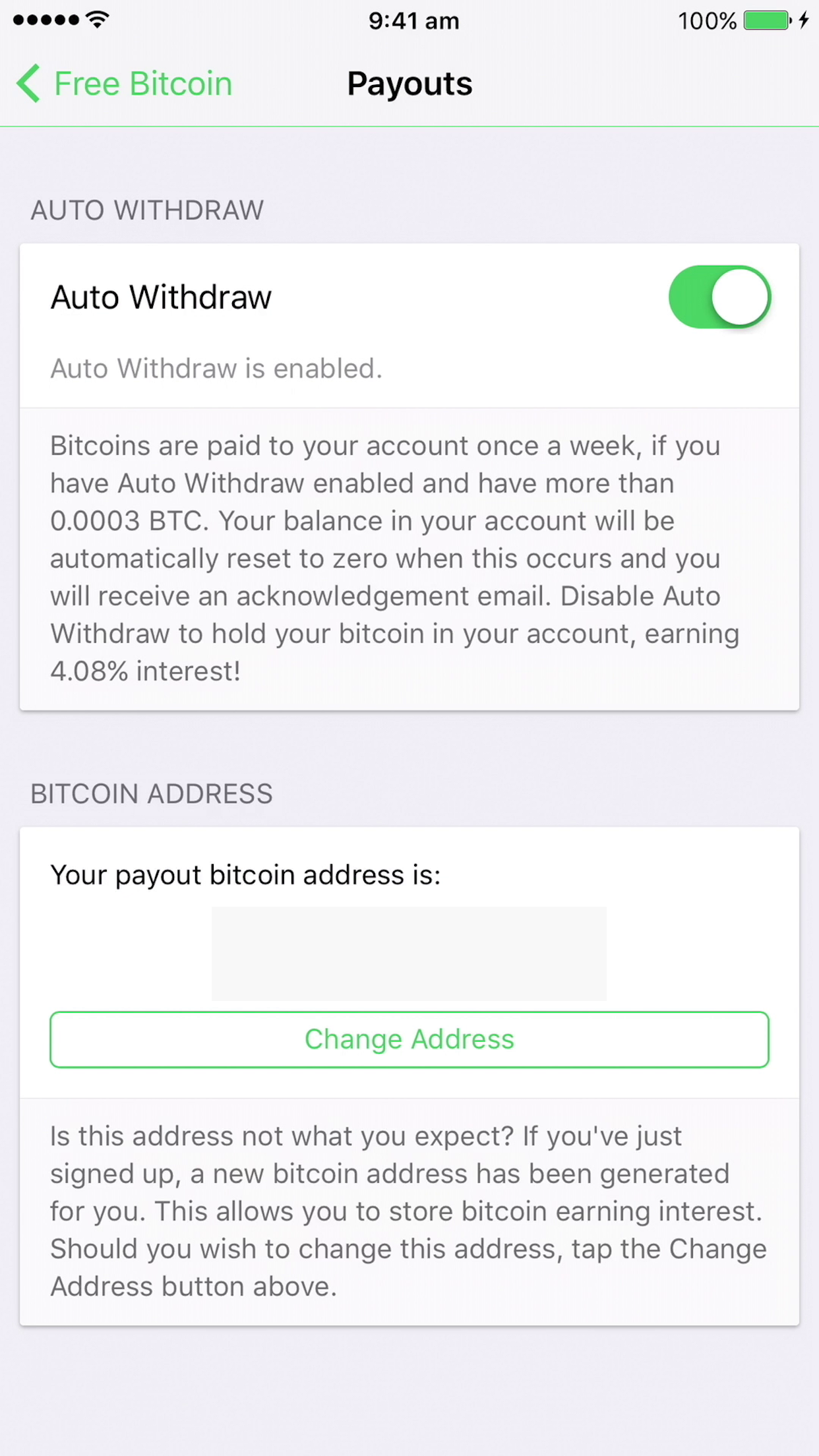 Payout your bitcoin to your bitcoin address