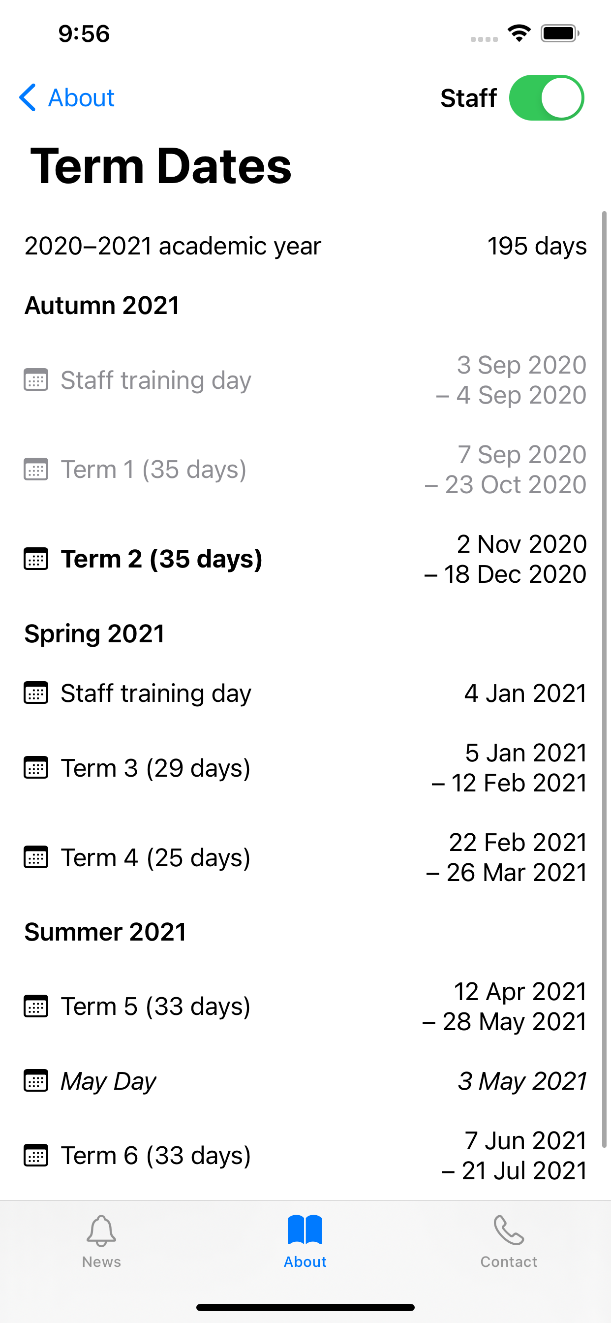 TDA Planner term dates