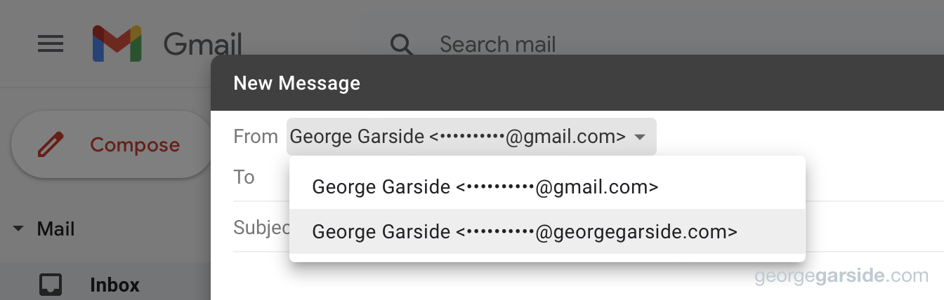 Gmail Compose view choosing second email from the list of From addresses to use