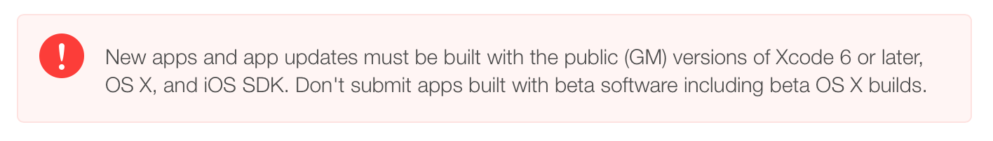 iTunes Connect error when submitting an app built on a beta version of OS X