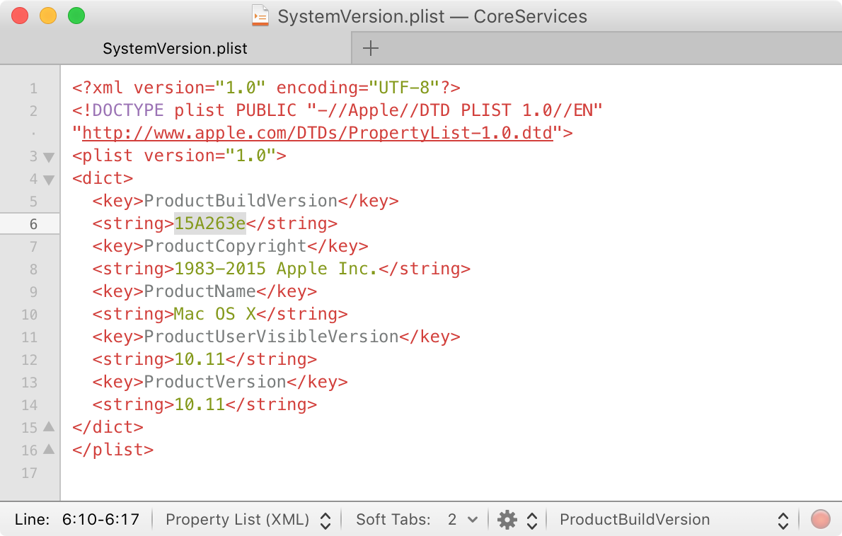 SystemVersion.plist OS X 10.11