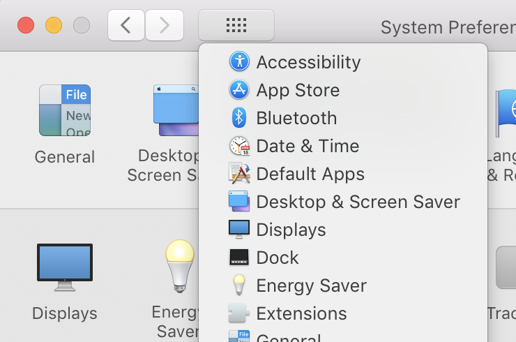 System Preferences show all button hold function to show all preference panes list