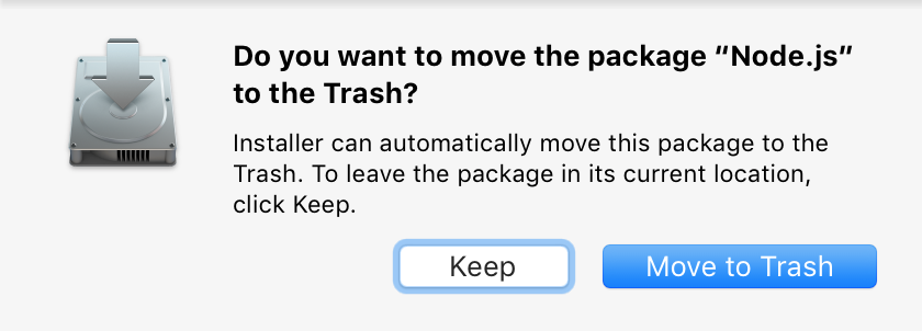 Move installer.app package to trash on completion