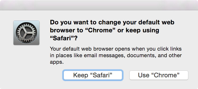 Do you want to change your default web browser to Chrome or keep using Safari? Your default web browser opens when you click links in places like email messages, documents, and other apps. Keep Safari, Use Chrome