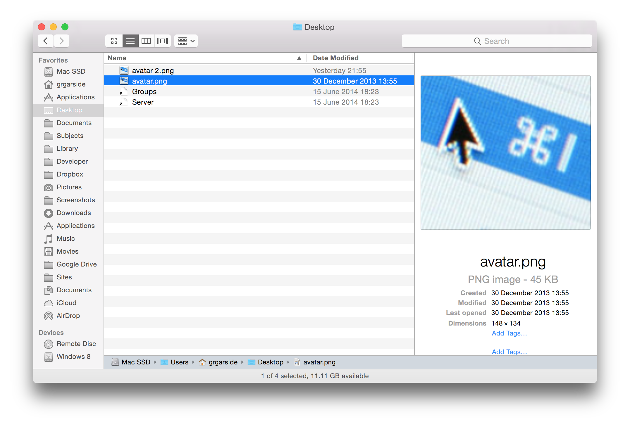 Finder preview pane
