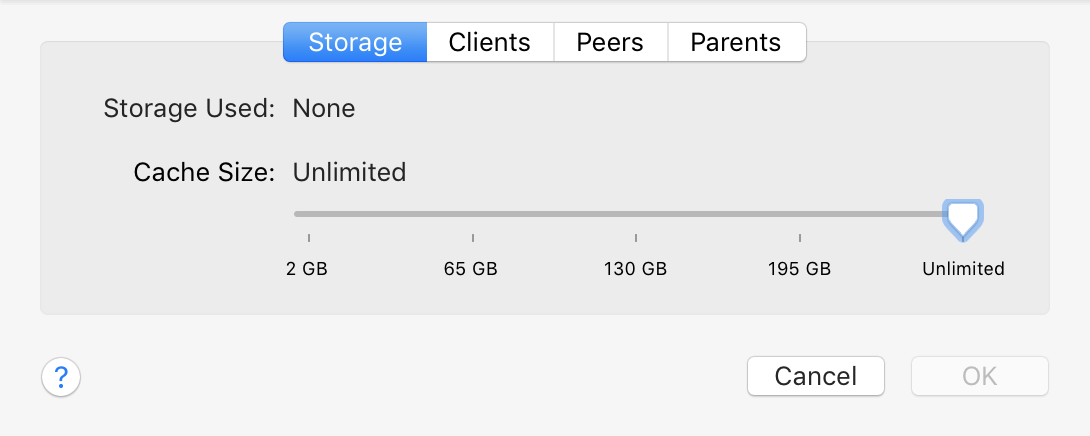 View storage used and set maximum cache size for caching service