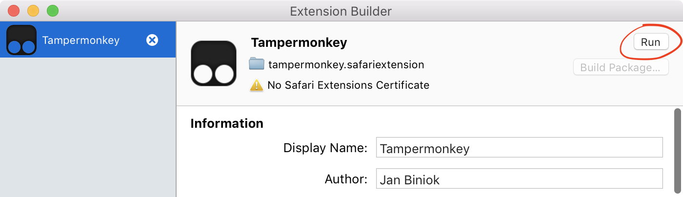 Extension Builder showing one extension just added