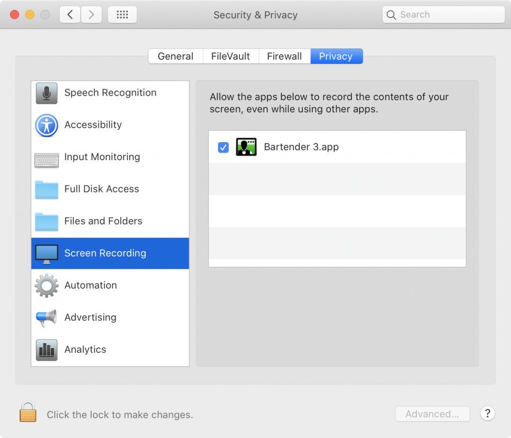 System Preferences Privacy Screen Recording