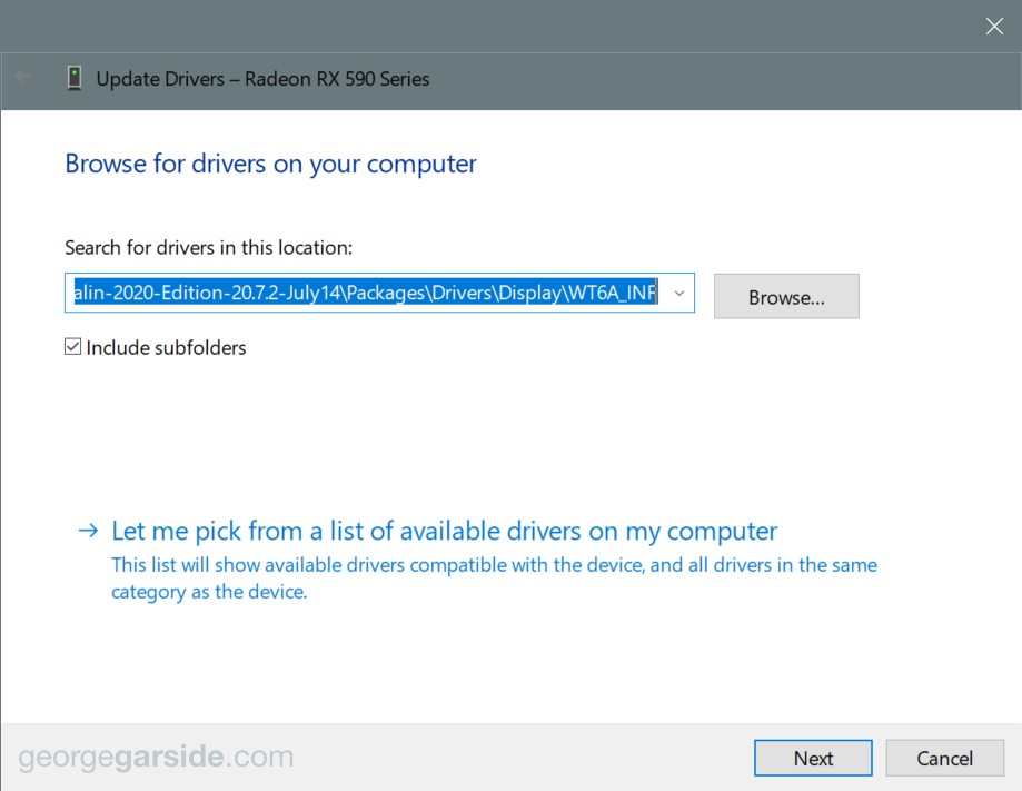 Device Manager browse for driver