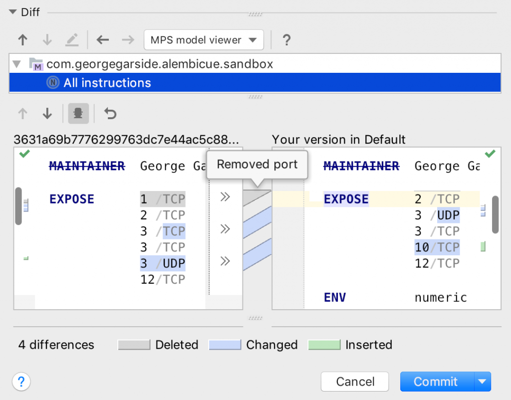 Alembicue context-aware version control commit diff