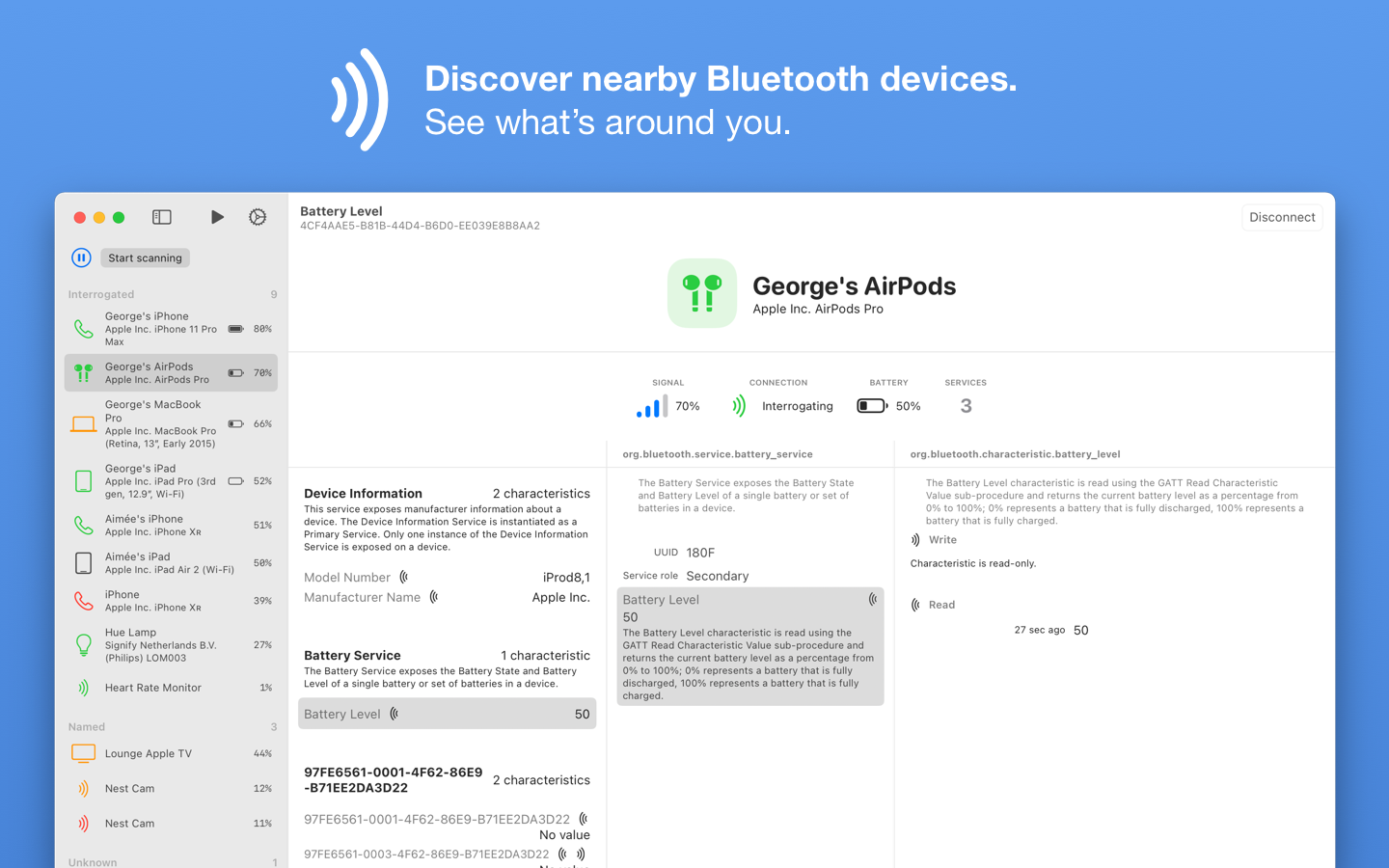 Bluetooth Inspector macOS discovering nearby Bluetooth devices
