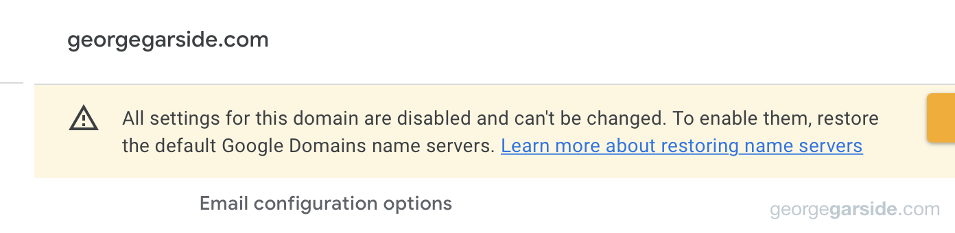 All settings for this domain are disabled and can't be changed.
