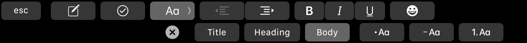 Notes.app monospaced format font button missing on the Touch Bar format menu