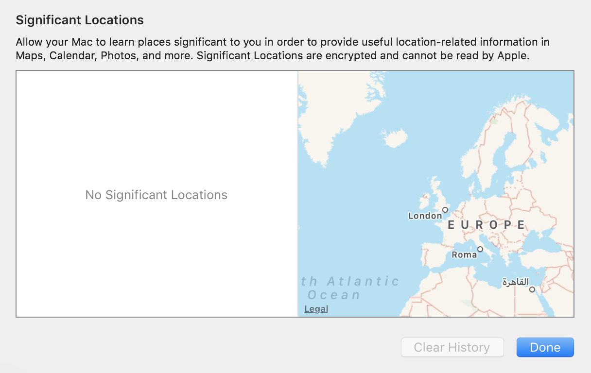 Significant locations in High Sierra and iOS 11 shows places you've visited whether frequently or for a long period which the OS deems is significant to record