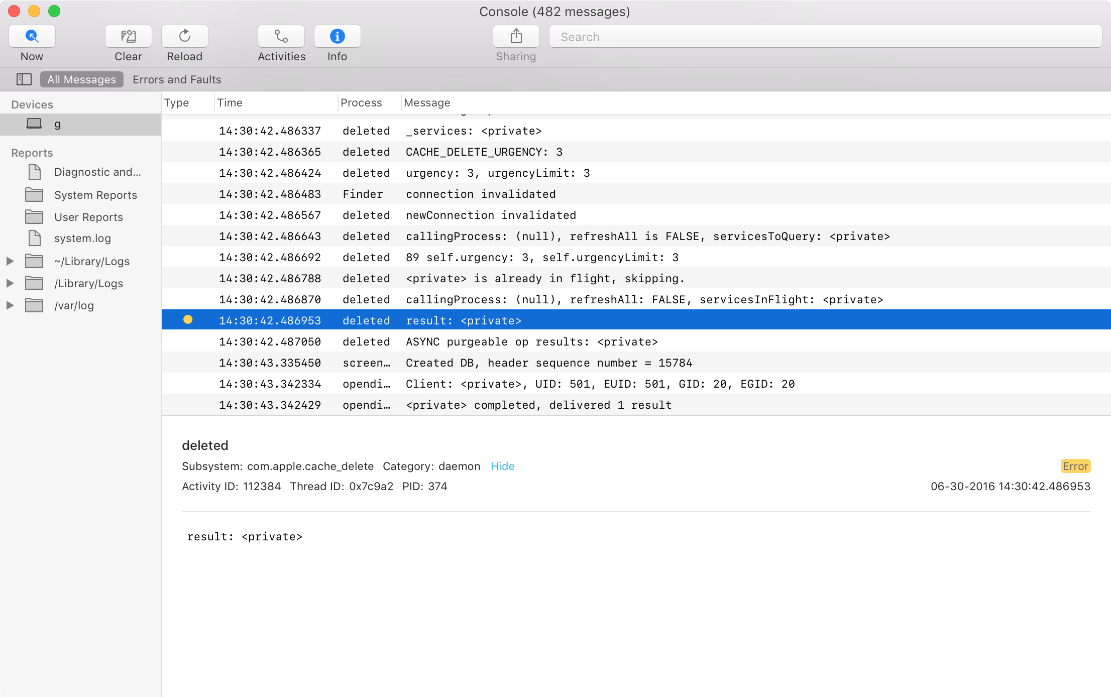 Logs in macOS Sierra's Console app can show other device logs such as iOS devices