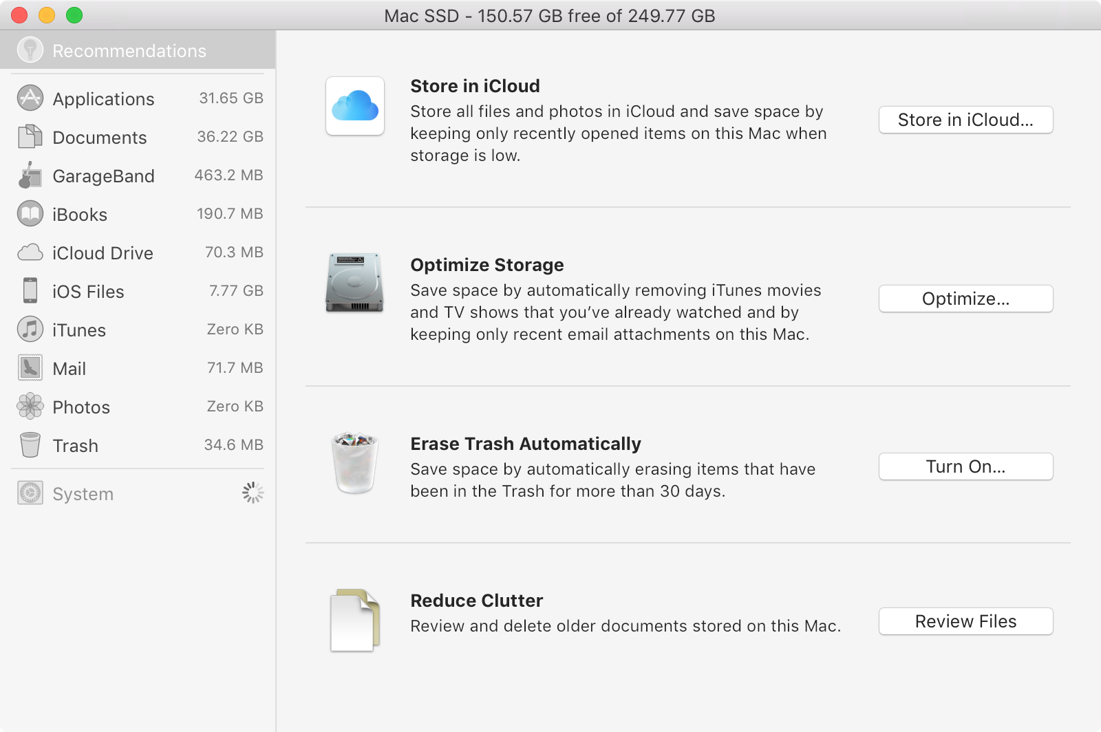 macOS Sierra Manage Storage System Information