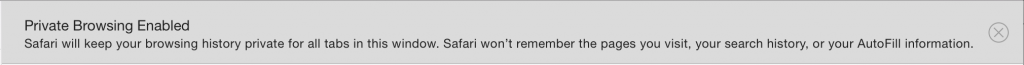 Safari will keep your browsing history private for all tabs in this window. Safari won't remember the pages you visit, your search history, or your AutoFill information.