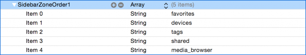 SidebarZoneOrder1 Array in Finder Sidebar Preferences Property List