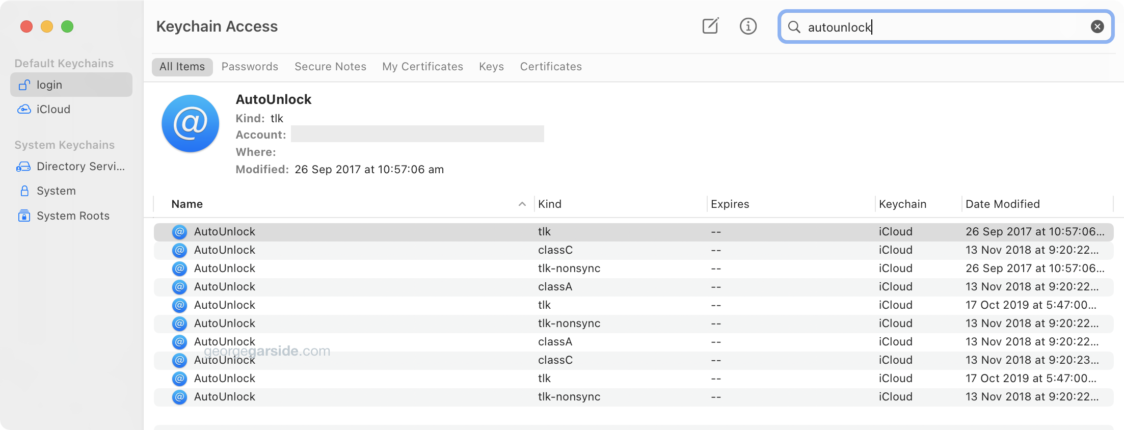 Keychain Access AutoUnlock items