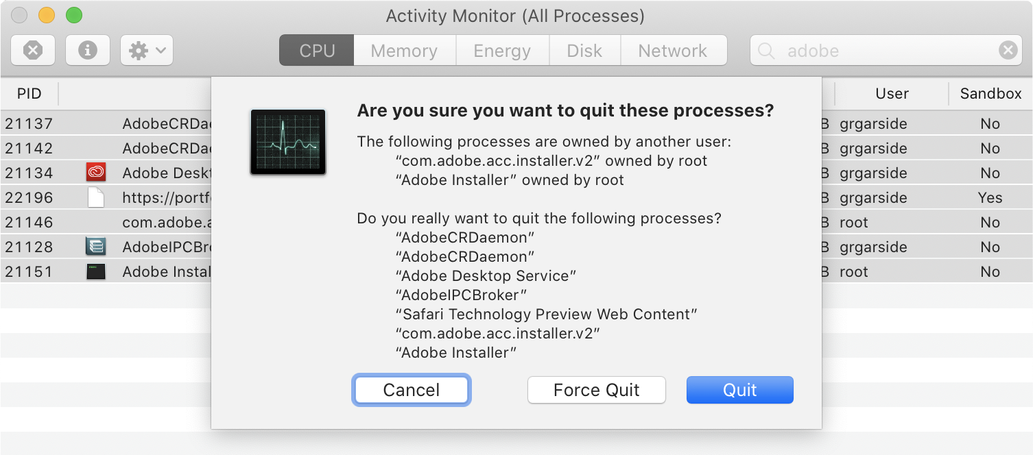 Activity Monitor quit multiple processes